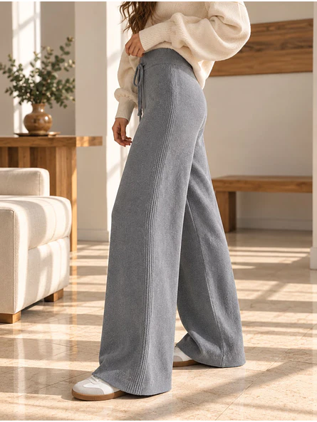 Pantalón Palazzo Térmico Forrado Mujer con Canalé Lateral 1