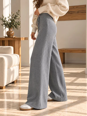 Pantalón Palazzo Térmico Forrado Mujer con Canalé Lateral