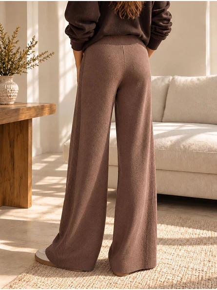 Pantalón Palazzo Térmico Forrado Mujer con Canalé Lateral 10