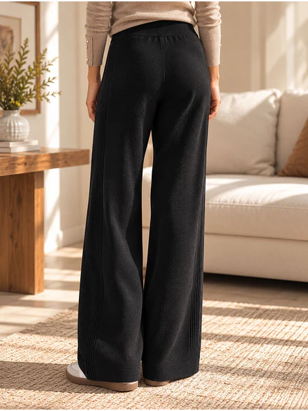 Pantalón Palazzo Térmico Forrado Mujer con Canalé Lateral 15