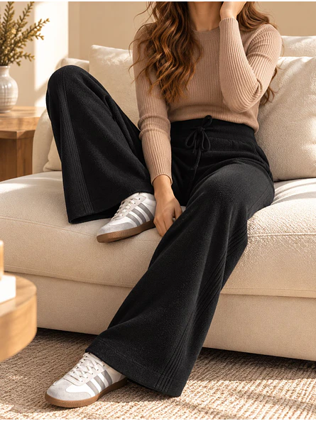 Pantalón Palazzo Térmico Forrado Mujer con Canalé Lateral 18