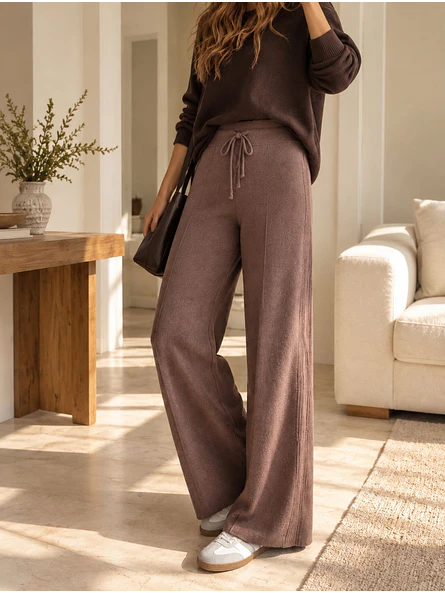 Pantalón Palazzo Térmico Forrado Mujer con Canalé Lateral 14