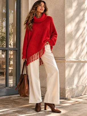 Sweater Oversize con Flecos y Cuello Caído