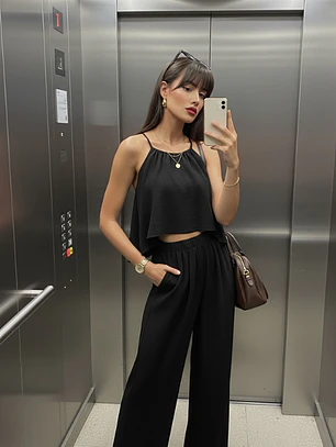 Conjunto Mujer Crepé Palazzo y Top Elegante