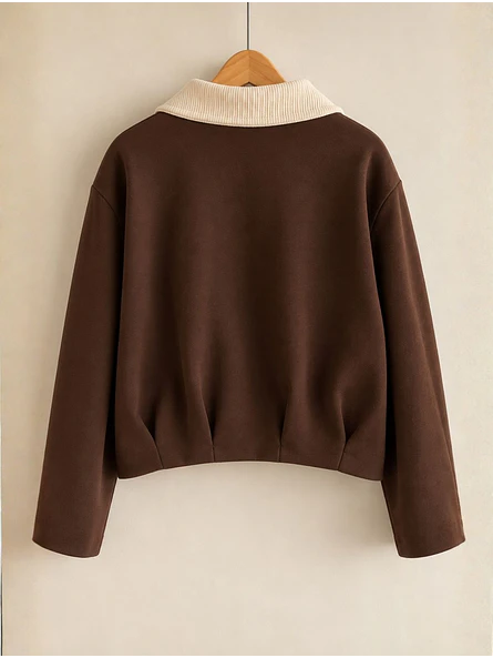 Conjunto Buzo Café Mujer con Franjas Crema 6