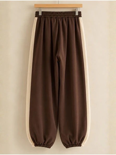 Conjunto Buzo Café Mujer con Franjas Crema 8