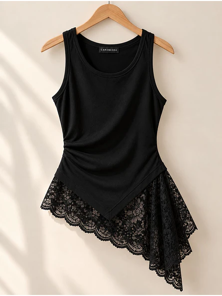 Polera Musculosa con Encaje Asimétrico Mujer 8