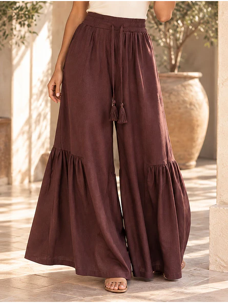 Pantalón Palazzo Boho Lino Mujer Fruncido 8