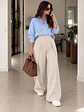 Pantalón con Tablas Mujer Tiro Alto Beige - Miniatura 3
