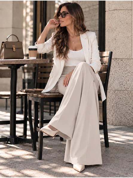 Pantalón con Tablas Mujer Tiro Alto Beige 5