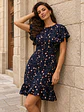 Vestido Flores Azul Oscuro con Volantes Mujer - Miniatura 3