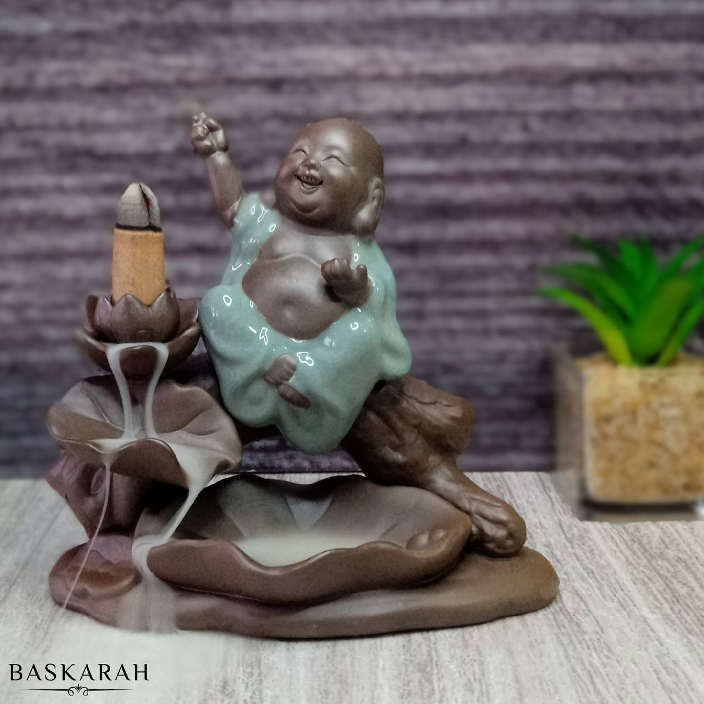 Cascada de Humo Buda Hotei Feliz + 10 Conos Premium de Regalo 3