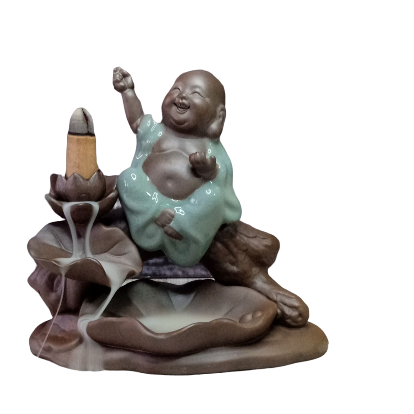 Cascada de Humo Buda Hotei Feliz + 10 Conos Premium de Regalo 4