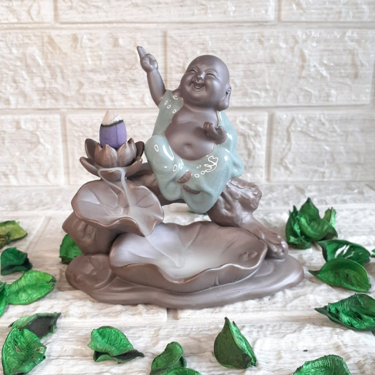 Cascada de Humo Buda Hotei Feliz + 10 Conos Premium de Regalo 2