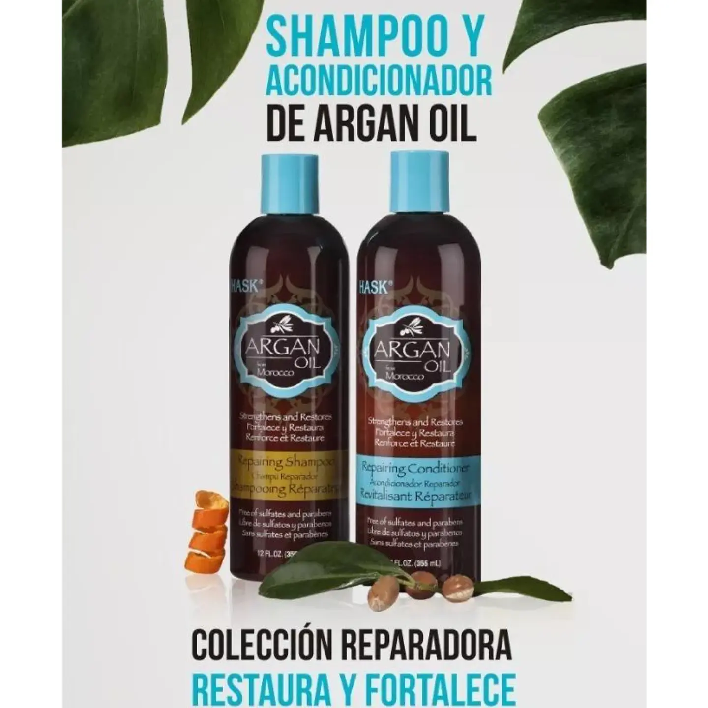 Pack Shampoo + Acondicionador Argan oil Sin Sal Hask 355ml  2
