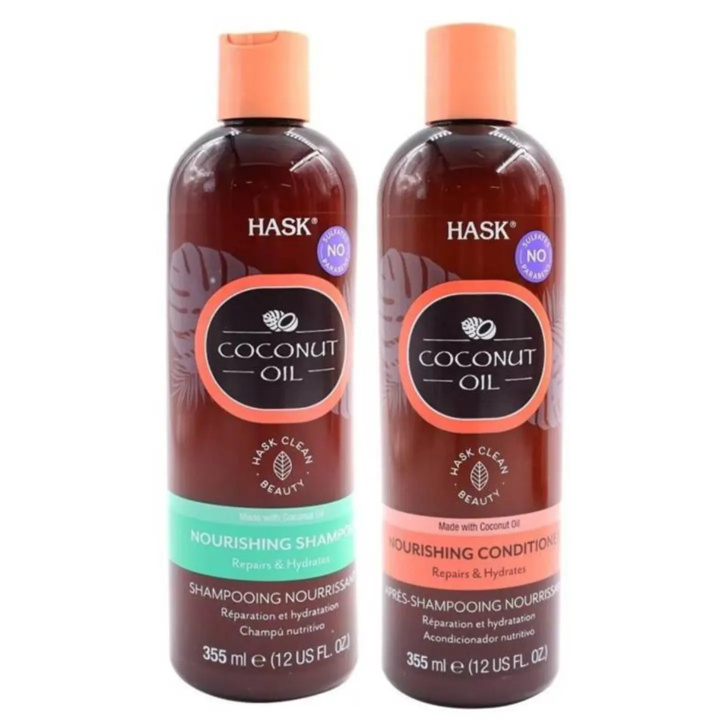 Shampoo + Acondicionador Coconut Oil Reparacion e Hidratacion 355 ml Hask 1