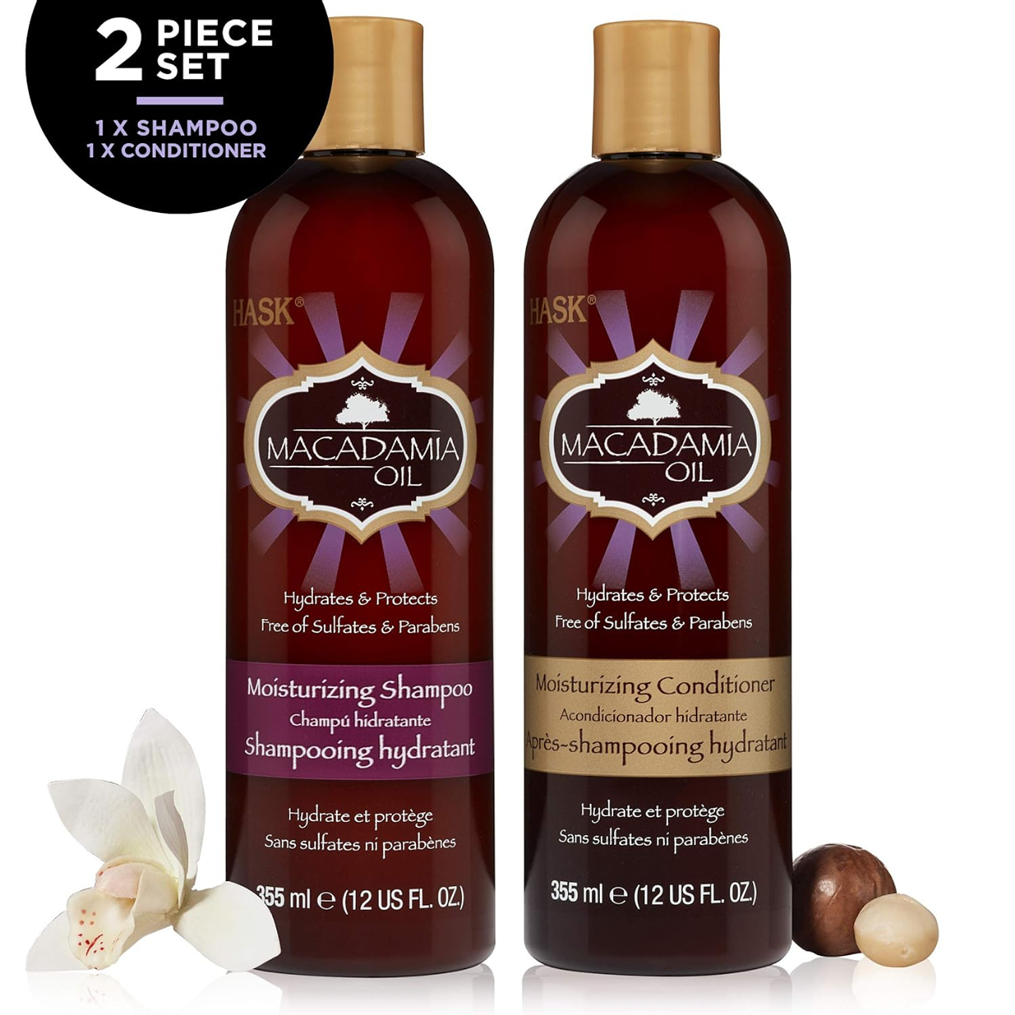 Pack Shampoo + Acondicionador Macadamia oil Sin Sal Hask 355ml  1