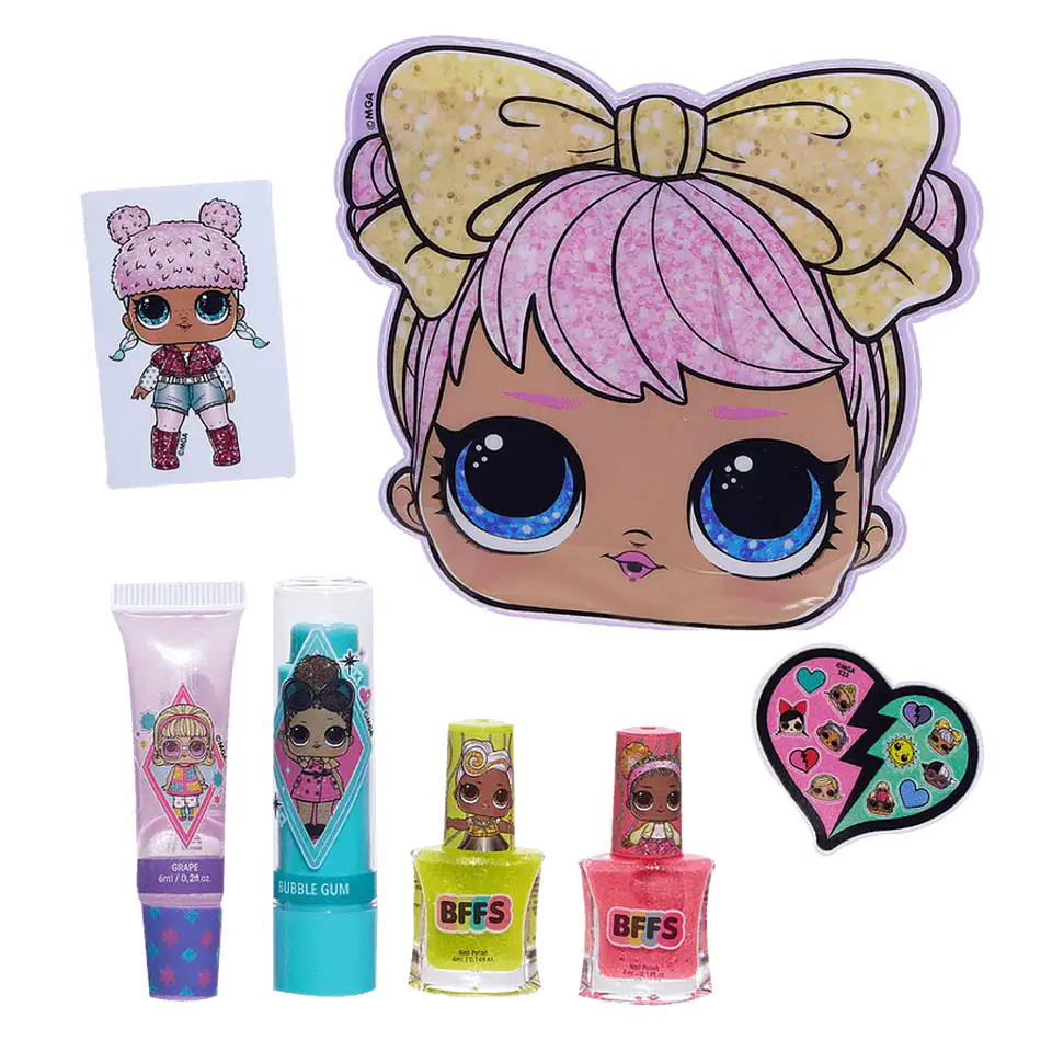 Set de maquillaje LOL Surprise- 2 esmaltes +1 bálsamo Labial+ 1 brillo de labios + Cosmetiquero 3