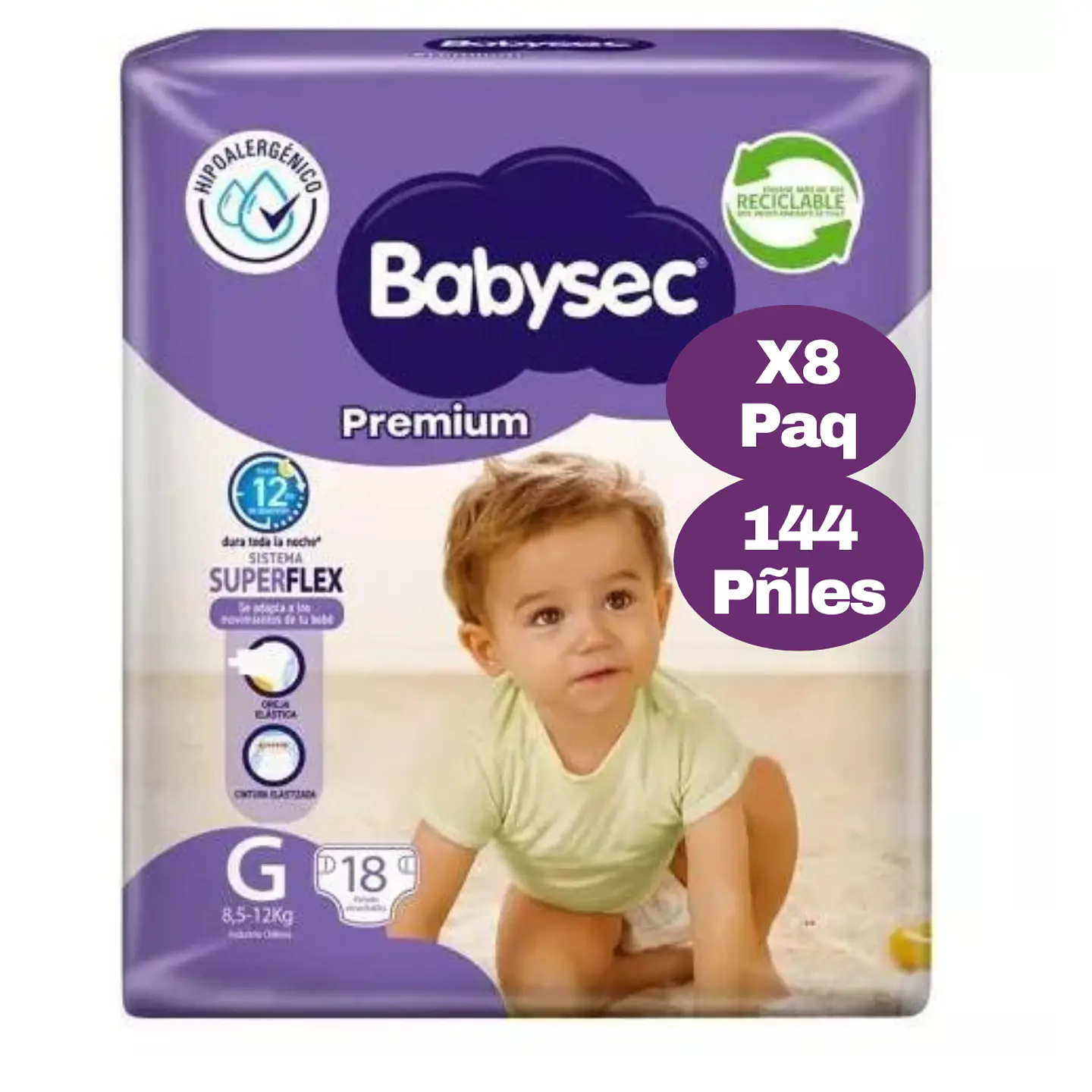 Pañales De Bebé Babysec Premium Talla G X8 paquetes 144 uni 1