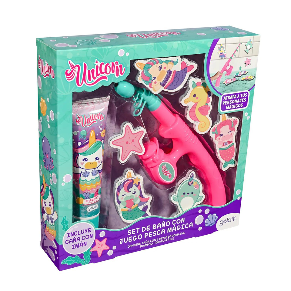 Set de Baño Unicornio Shampoo + juego de pesca entretenida 3