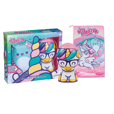 Set de Cuidado personal Unicornio shampoo + toalla unicornio Gelatti
