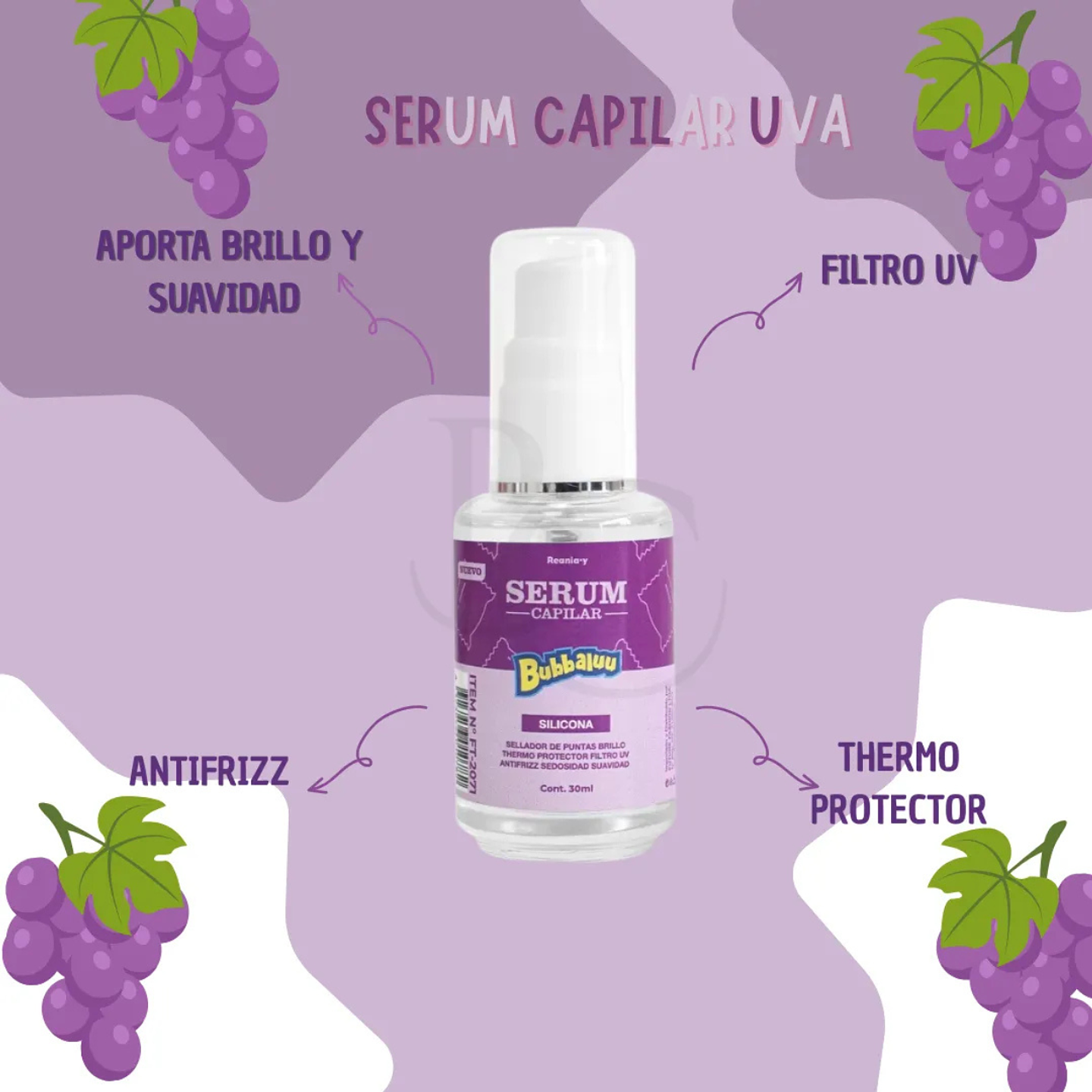 Sérum Termoprotector Aceite Bubbaluu 30ml Uva 2