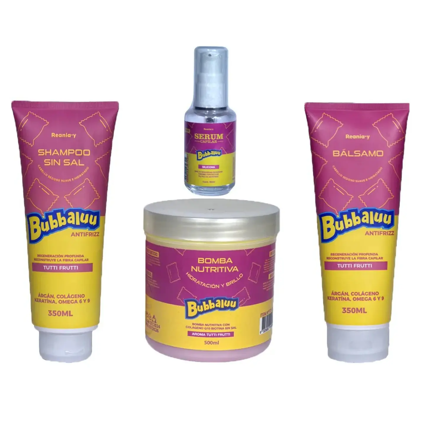 Kit Shampoo + acondicionador + crema + serum Bubbaluu Tutti Frutti 1