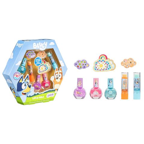 Bluey - Set 3 Esmalte + 2 Lip Balm + 2 Sticker + 1 Gems Smal