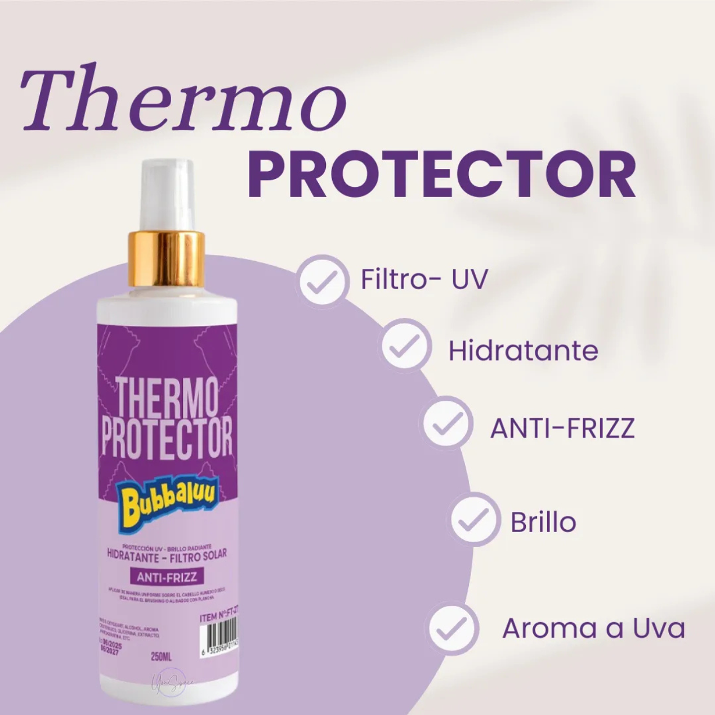  Protector Termico Capilar Hidratante Antifriz 250ml Bubbaluu Uva 2