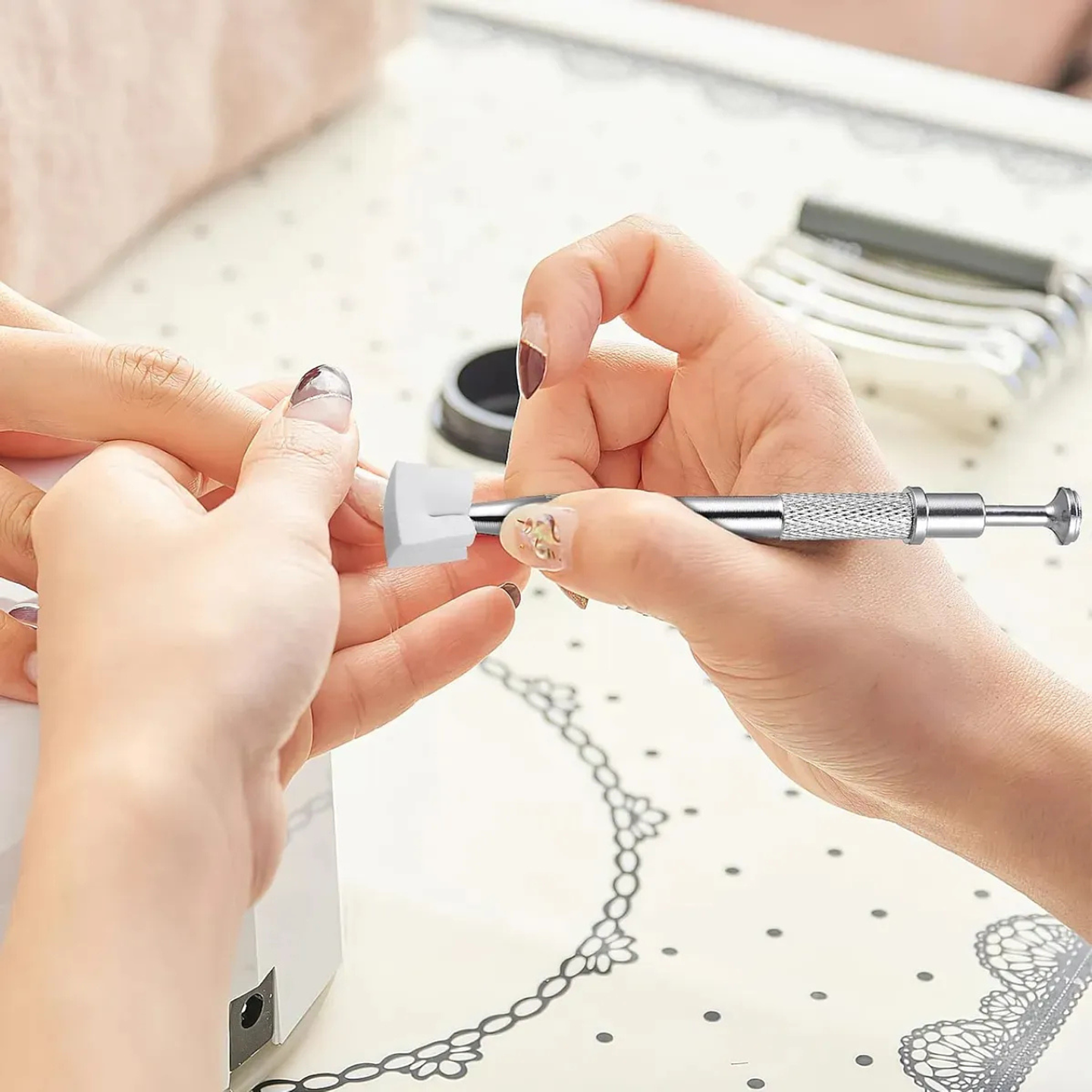 Pinza De Agarre Y 100 Esponjas Blender Manicuria Cherimoya 3