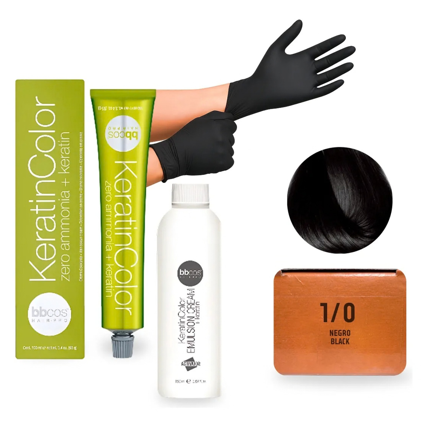 Tintura Cabello Sin Amoniaco Kerantin Color Bbcos Tono Negro 1/0 1