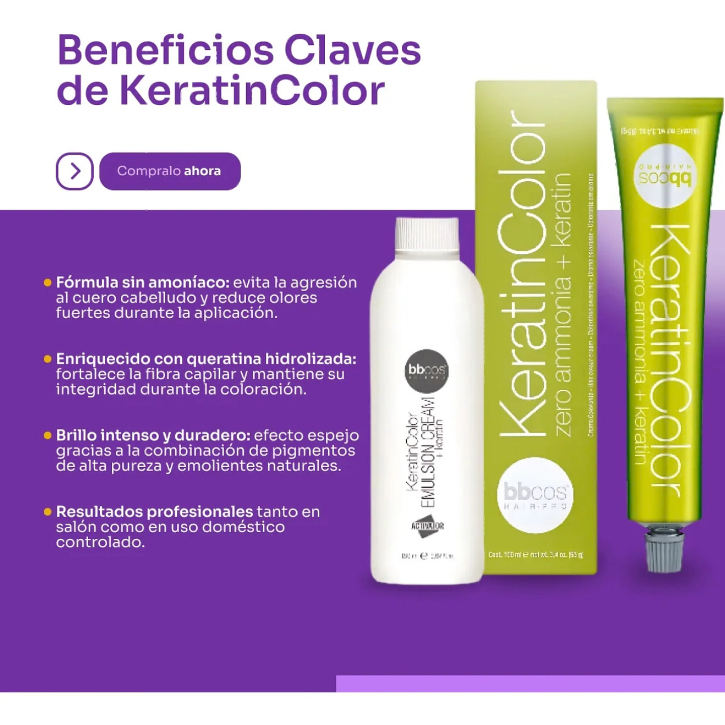 Tintura Cabello Sin Amoniaco Kerantin Color Bbcos Tono Negro 1/0 7