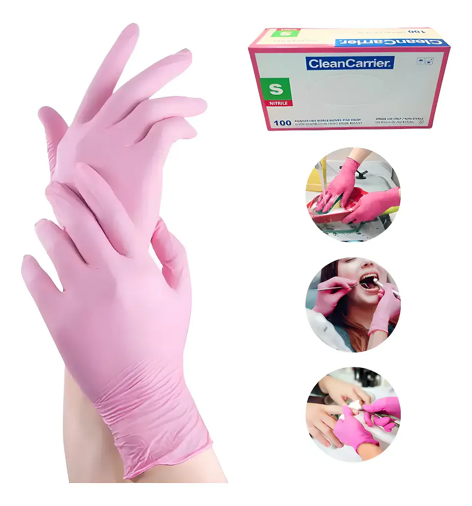 Guantes Nitrilo Rosados Talla S 100 uni Clean Carrier  1