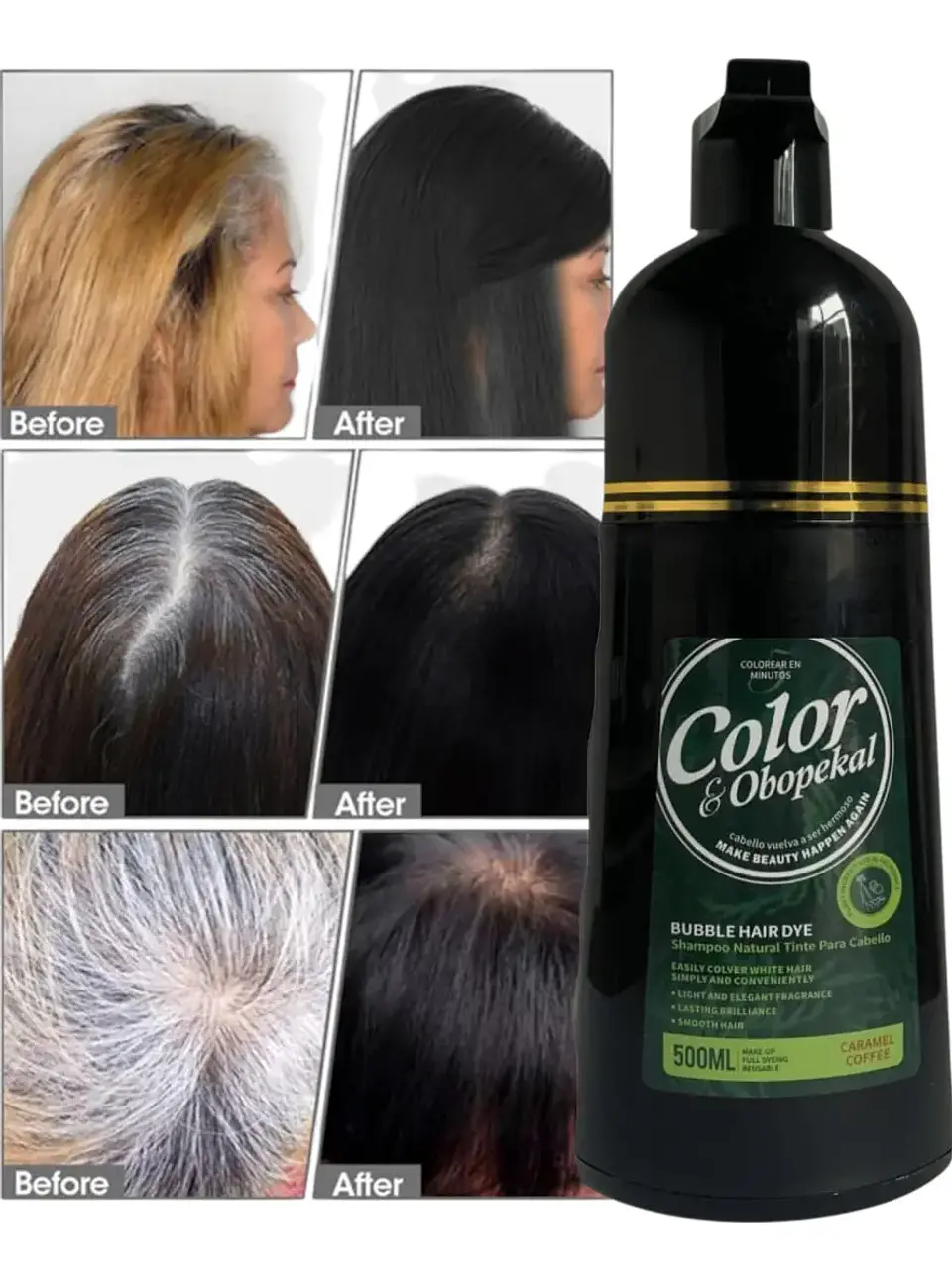 Shampoo Cubre Canas Obopekal Negro Matizante 500ml 4