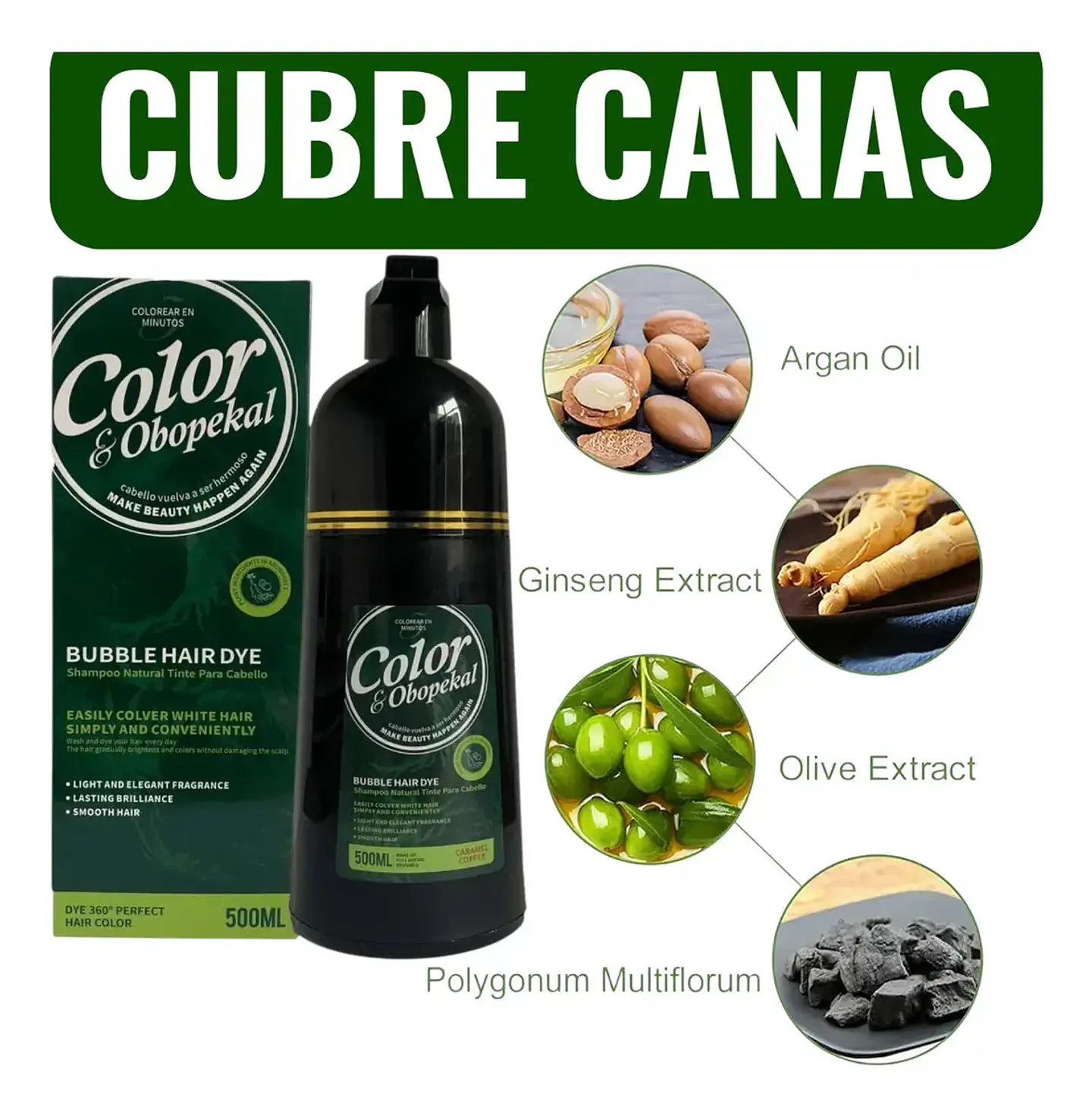 Shampoo Cubre Canas Castaño Obopekal Tintura 500ml 2