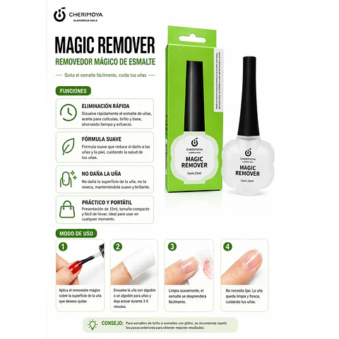 Magic Remover Removedor Magico Esmalte Permanente Cherimoya