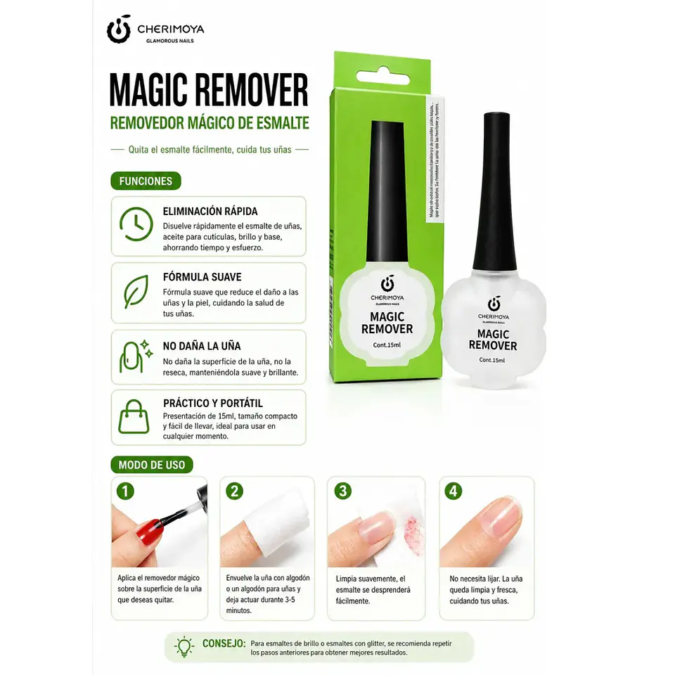 Magic Remover Removedor Magico Esmalte Permanente Cherimoya 2