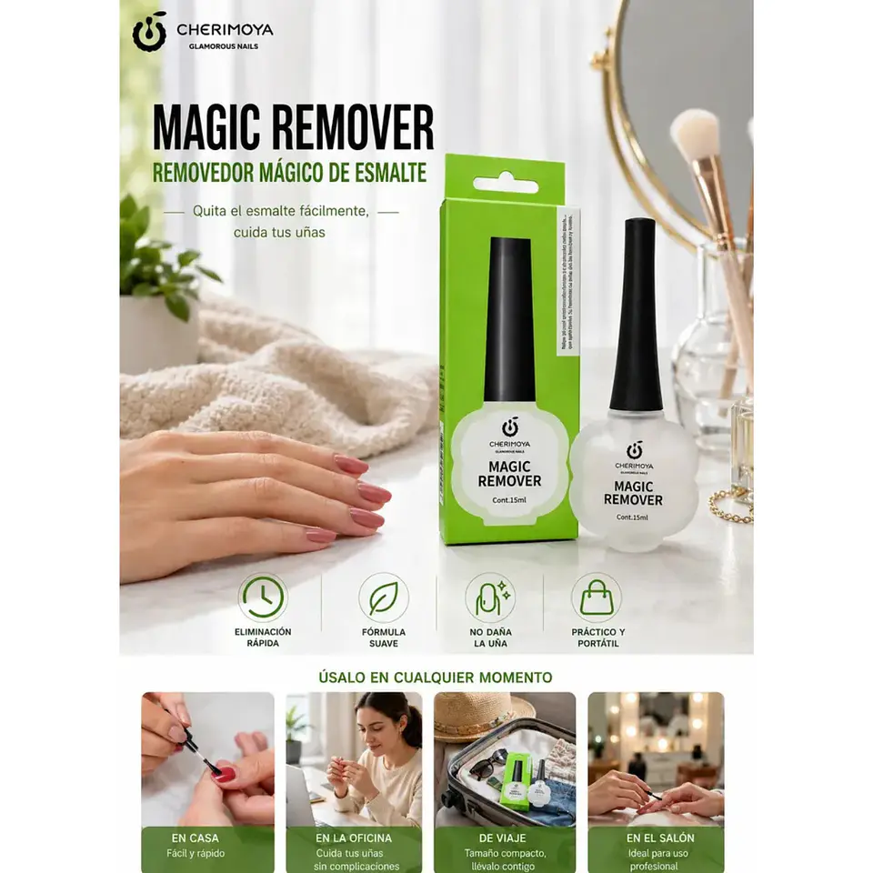 Magic Remover Removedor Magico Esmalte Permanente Cherimoya 3