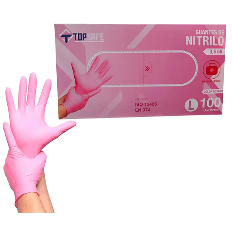 Guantes Nitrilo Rosado Topsafe X 100u Talla L