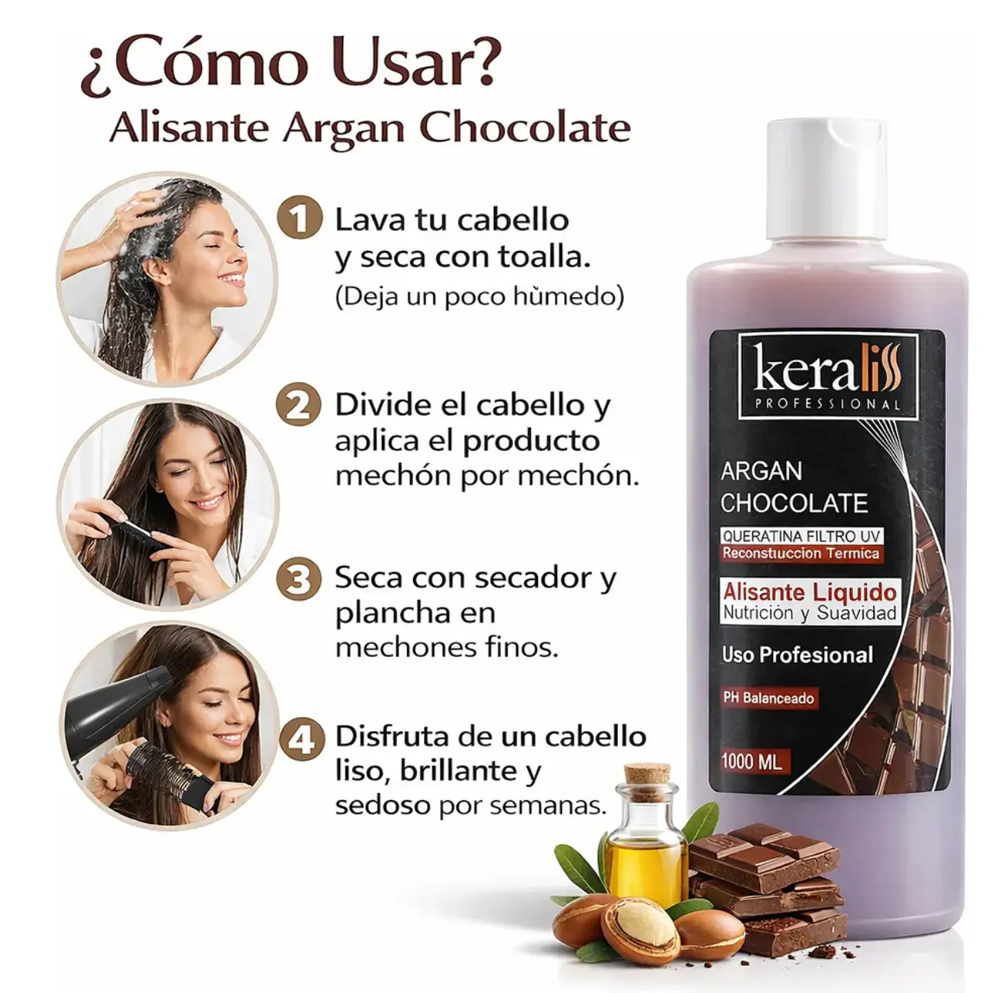 Keratina Alisante Argán Chocolate Keraliss Profesional 1000m 2