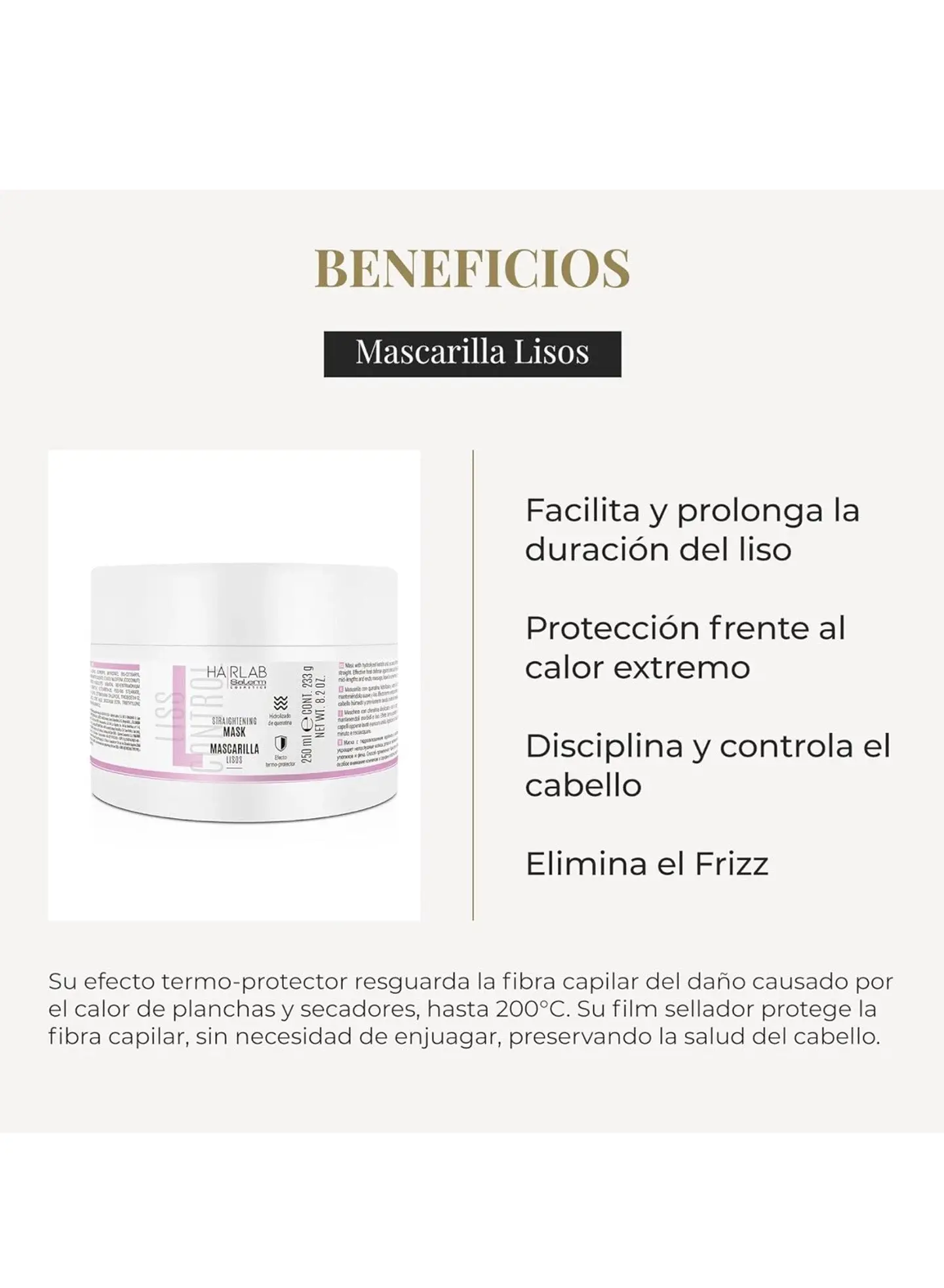 Mascarilla Straightening Lisos  Salerm 250ml Hair Lab 2