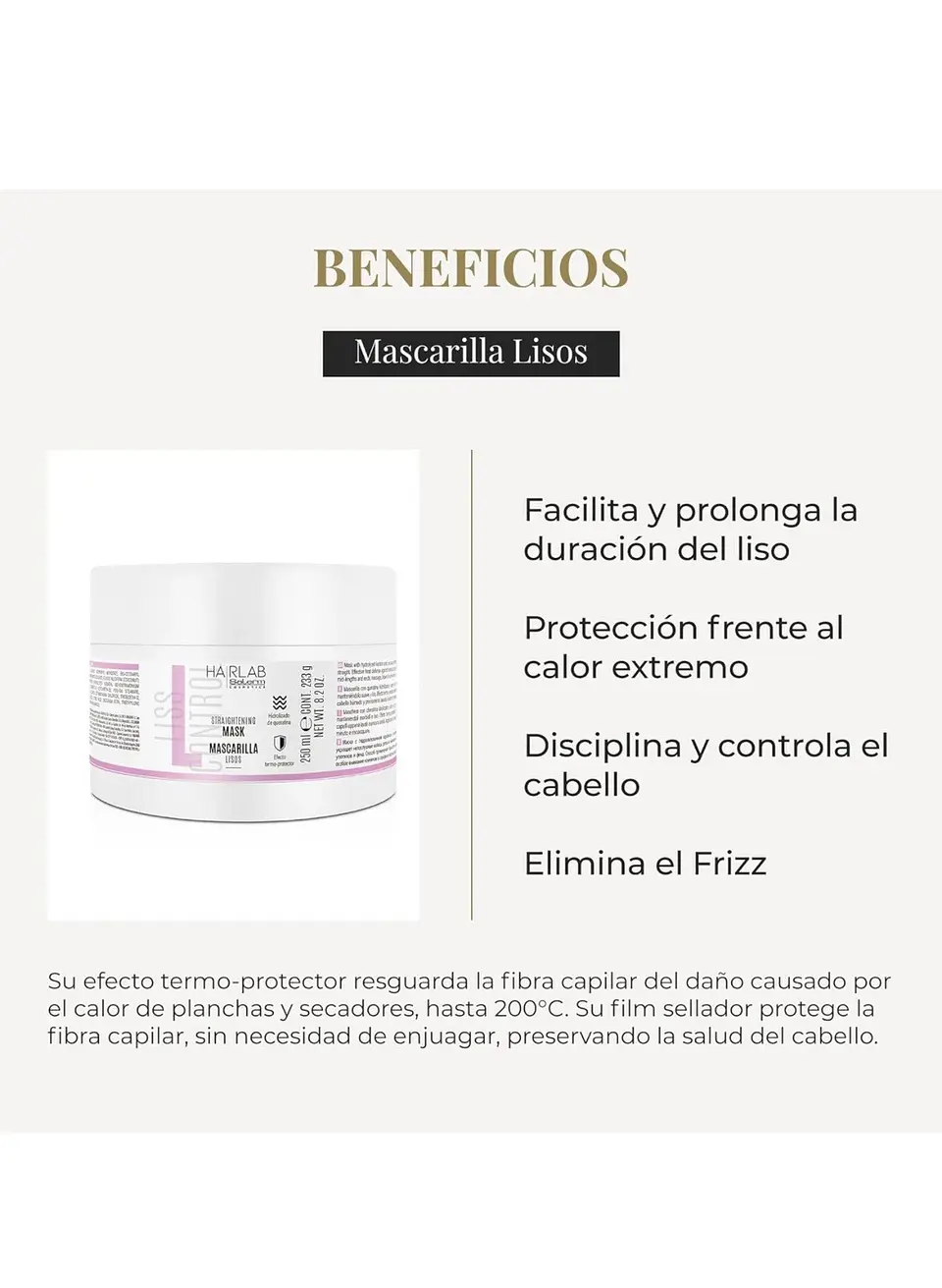 Mascarilla Straightening Lisos  Salerm 250ml Hair Lab 2