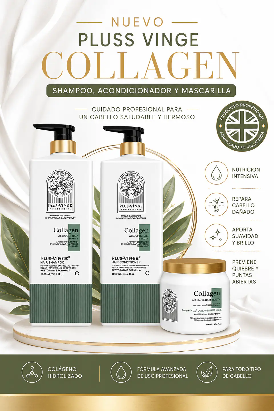 Pack Shampoo+ Acondiconador + Mascarilla Plusvinge Collagen 2