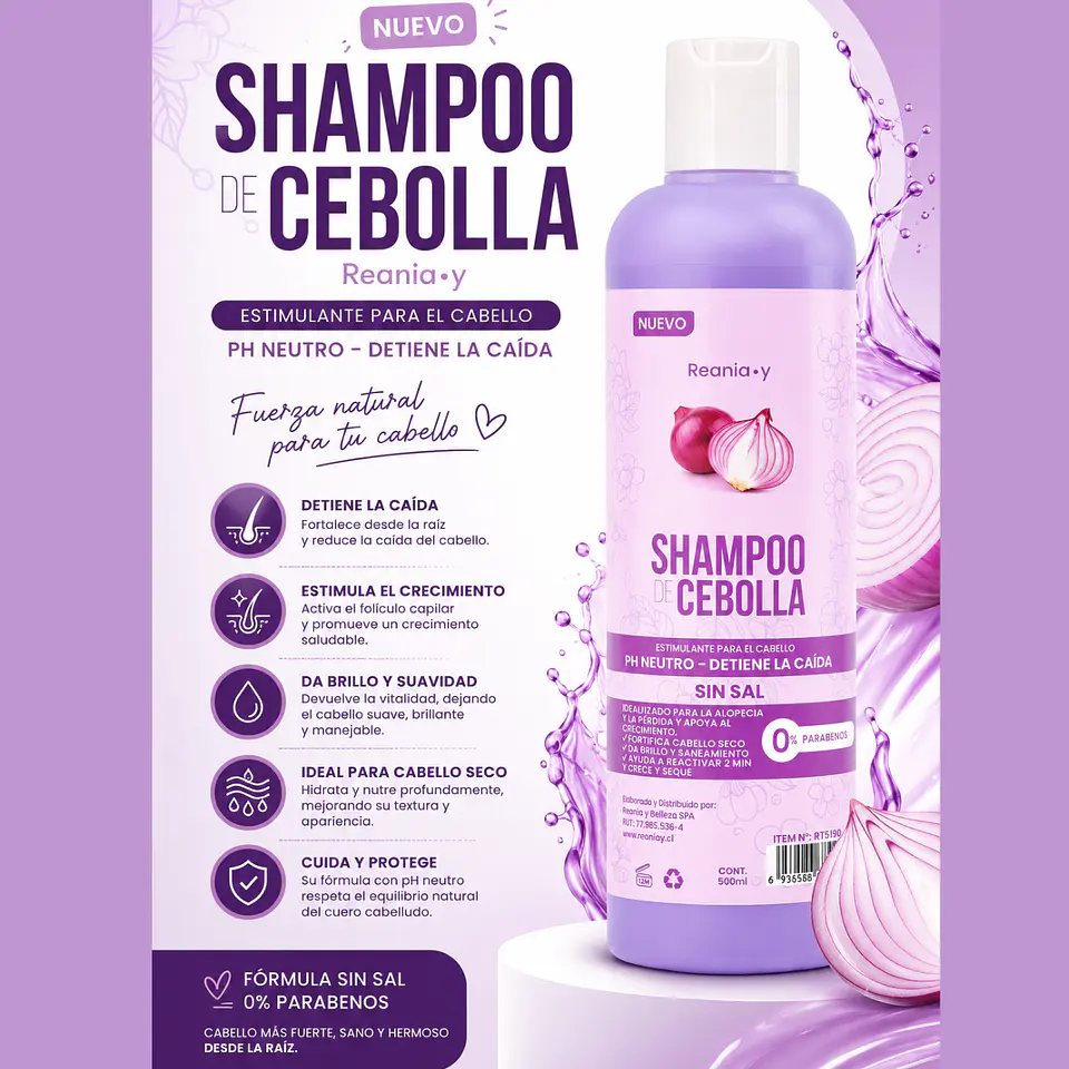 Shampoo Cebolla Anticaida Crecimiento Capilar Reania.y 500ml 2