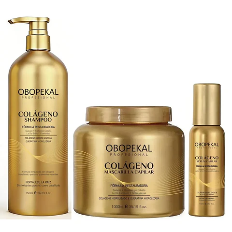 Kit Obopekal Colágeno Shampoo, Mascarilla Serum Restauracion