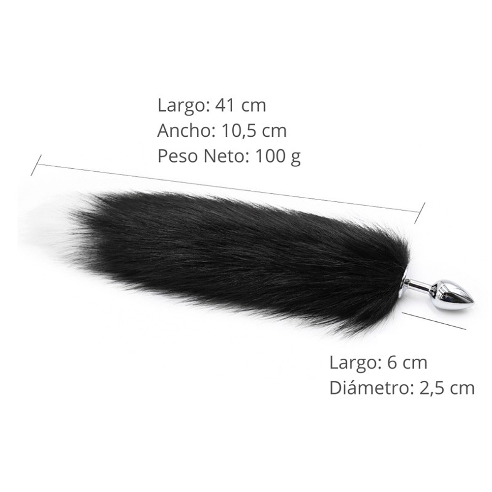 Plug cola de zorro negro y blanco 41 cm