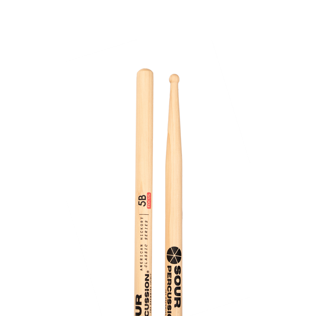 Baquetas Sour Percussion 5B Focus Hickory Punta Medium Round Madera 2