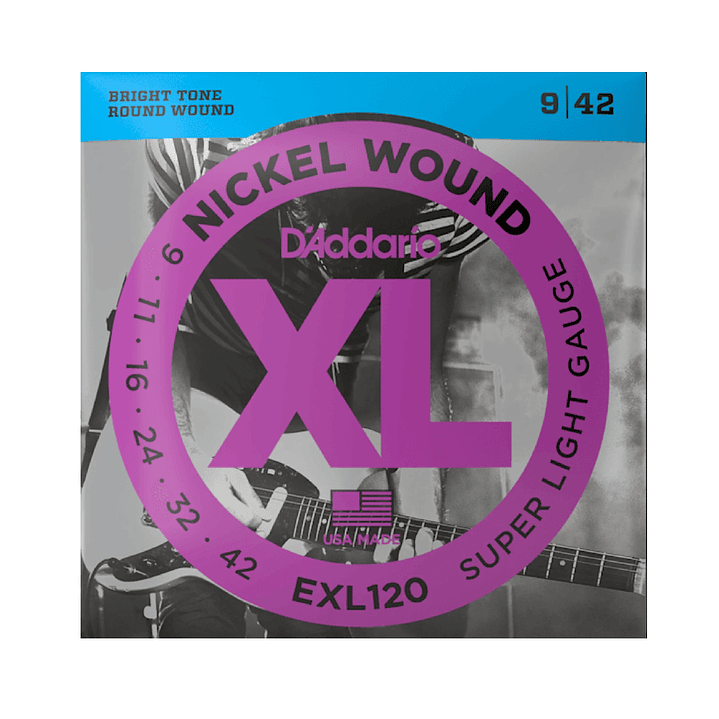 Cuerdas Guitarra Eléctrica D'addario Nickel EXL120 Super Light 1