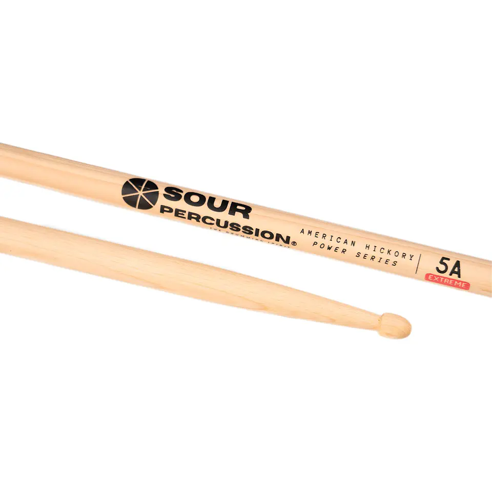 Baquetas 5A Extreme Sour Percussion Hickory Punta Acorn Madera Power Series 3