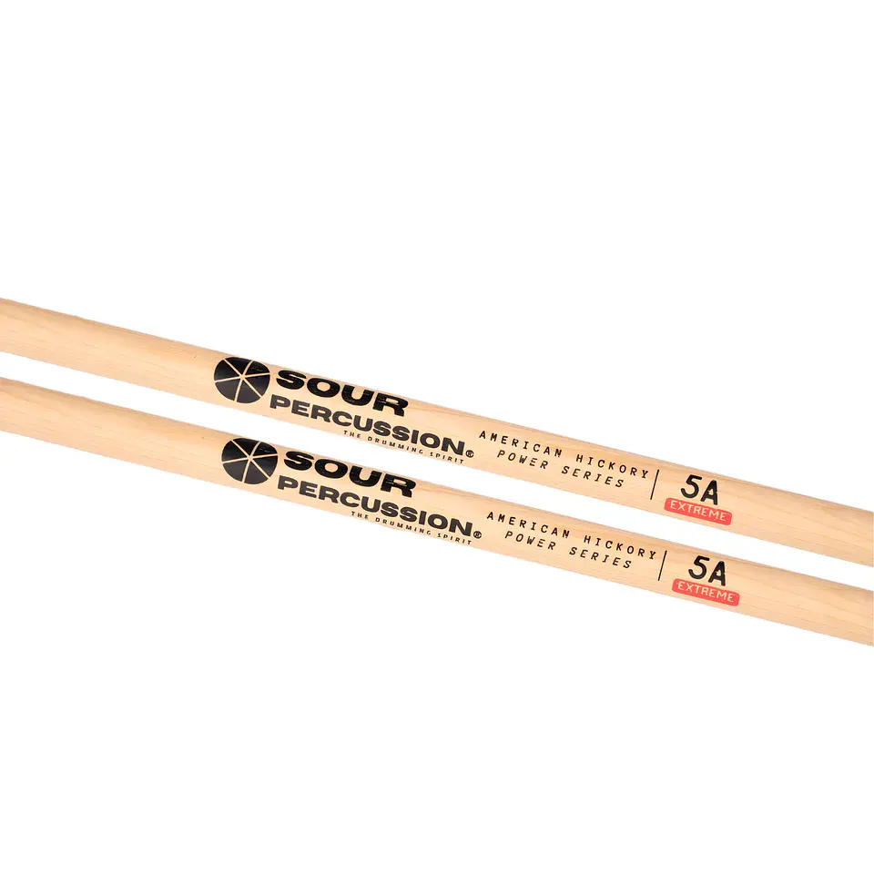 Baquetas 5A Extreme Sour Percussion Hickory Punta Acorn Madera Power Series 4